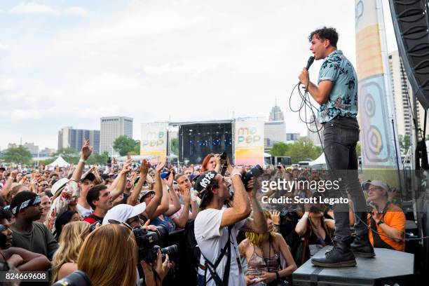 Max Kerman of the Arkells performs during day 2 of the Mo Pop Festival at Detroit Riverfront on July 30, 2017 in Detroit, Michigan.
