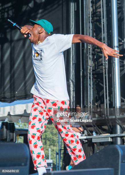 Tyler, The Creator performs during day 2 of the Mo Pop Festival at Detroit Riverfront on July 30, 2017 in Detroit, Michigan.