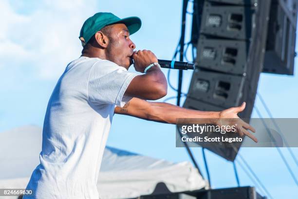 Tyler, The Creator performs during day 2 of the Mo Pop Festival at Detroit Riverfront on July 30, 2017 in Detroit, Michigan.