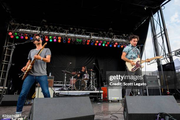 Mike DeAngelis and Max Kerman of the Arkells performs during day 2 of the Mo Pop Festival at Detroit Riverfront on July 30, 2017 in Detroit, Michigan.