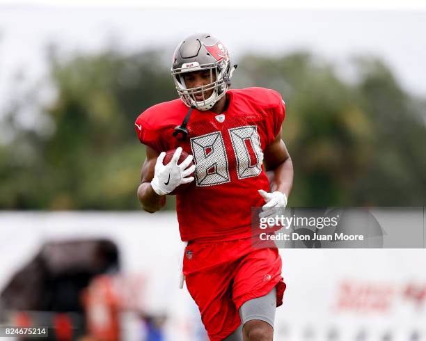 Tight End O.J. Howard of the Tampa Bay Buccaneers works out during Training Camp at One Buc Place on July 30, 2017 in Tampa, Florida.