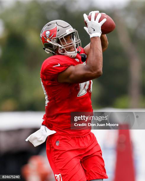 Tight End O.J. Howard of the Tampa Bay Buccaneers works out during Training Camp at One Buc Place on July 30, 2017 in Tampa, Florida.