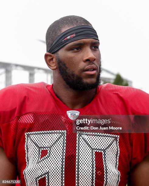 Tight End O.J. Howard of the Tampa Bay Buccaneers takes a break during Training Camp at One Buc Place on July 30, 2017 in Tampa, Florida.