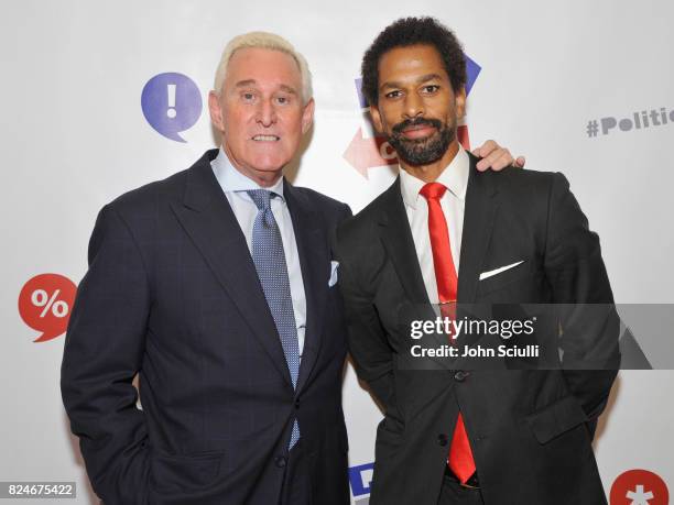 Roger Stone and Toure at Politicon at Pasadena Convention Center on July 30, 2017 in Pasadena, California.