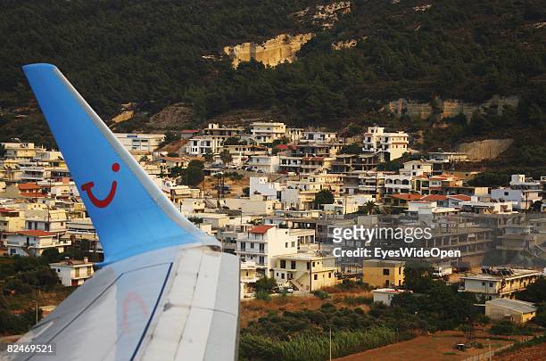Passenger jet of TUIfly Airlines takes off from Rhodes International Airport Diagoras on July 22, 2008 in Rhodes, Greece. Rhodes is the largest of...
