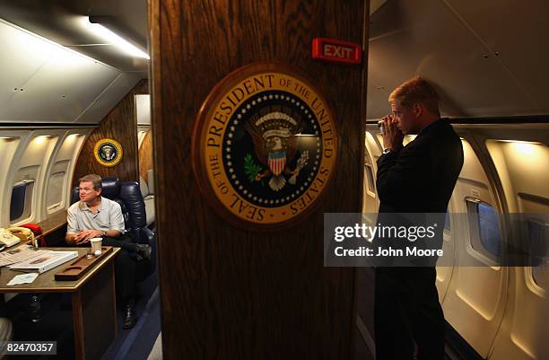 Exhibit curator James Warlick , sits in an interior replica of Air Force One outside Invesco Field, site of the finale of the 2008 Democratic...