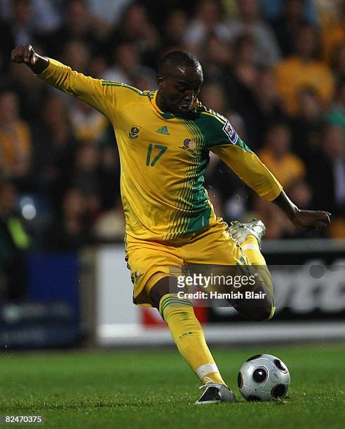 Benedict McCarthy of South Africa is shown in action during the International Friendly match against Australia at Loftus Road on August 19, 2008 in...