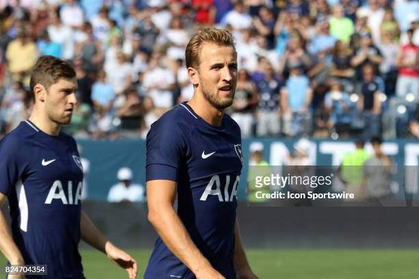 Tottenham Hotspur forward Harry Kane during team introductions at the game between Manchester City and Tottenham Hotspur. Manchester City defeated...
