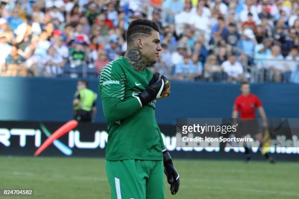 Manchester City goalkeeper Ederson Moraes during the game between Manchester City and Tottenham Hotspur. Manchester City defeated Tottenham by the...