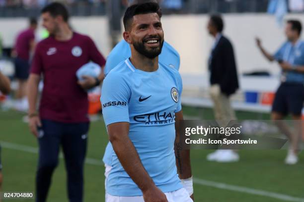 Manchester City forward Sergio Aguero leaves the field after the game between Manchester City and Tottenham Hotspur. Manchester City defeated...