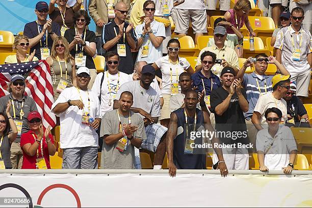 Summer Olympics: View of USA basketball team in the stands Carlos Boozer, Kobe Bryant, Jason Kidd LeBron James and Chris Paul during USA vs Brazil...
