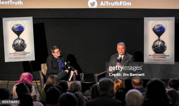 Former Vice President Al Gore and Moderator/Artistic Director of the Seattle International Film Festival Beth Barrett attend a special screening of...