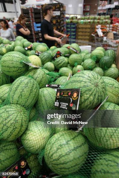 Watermelon In Store Watermelons are on display for shoppers in a large chain food store ...