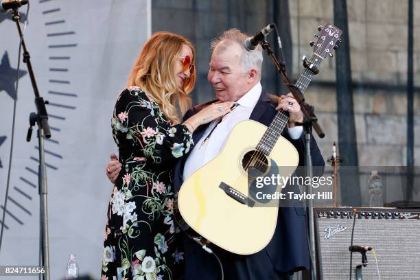 Margo Price and John Prine perform during the 2017 Newport Folk Festival at Fort Adams State Park on July 30, 2017 in Newport, Rhode Island.