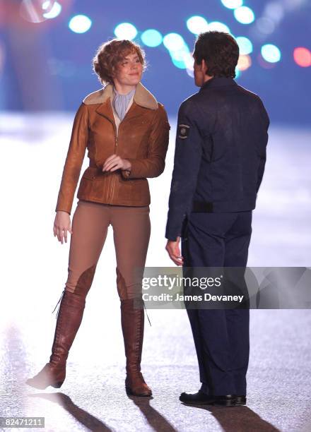 Actress Amy Adams and actor Ben Stiller on location for "Night at the Museum 2: Battle of the Smithsonian" at the Natural Museum of History on August...