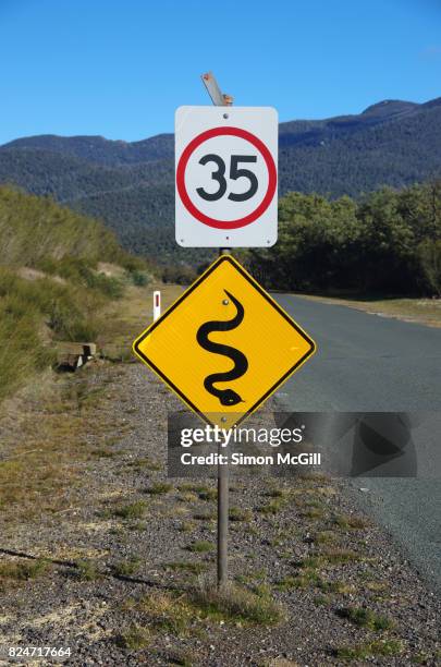 road signs in tidbinbilla nature reserve, australian capital territory, australia. - tidbinbilla nature reserve stock pictures, royalty-free photos & images