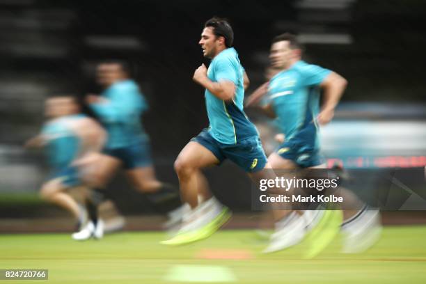 Nick Phipps runs during an Australian Wallabies training session at Bus Loop Oval on July 31, 2017 in Sydney, Australia.