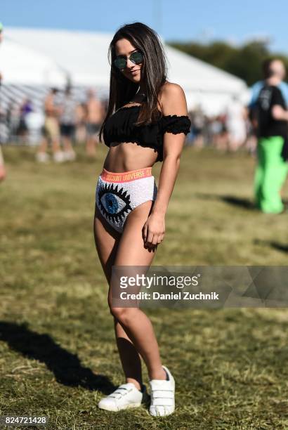 Suzie is seen wearing Discount Universe bikini bottoms during the 2017 Panorama Music Festival Day 3 at Randall's Island on July 30, 2017 in New York...
