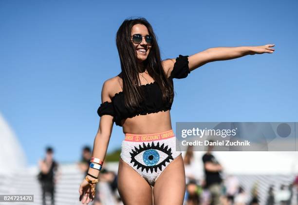 Suzie is seen wearing Discount Universe bikini bottoms during the 2017 Panorama Music Festival Day 3 at Randall's Island on July 30, 2017 in New York...