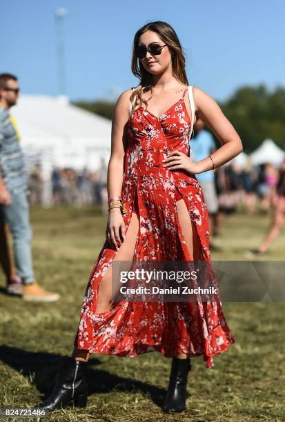 Lauren is seen wearing a floral red dress during the 2017 Panorama Music Festival Day 3 at Randall's Island on July 30, 2017 in New York City.