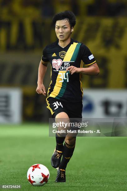 Keiya Shiihashi of Vegalta Sendai in action during the J.League J1 match between Vegalta Sendai and Kashiwa Reysol at Yurtec Stadium Sendai on July...