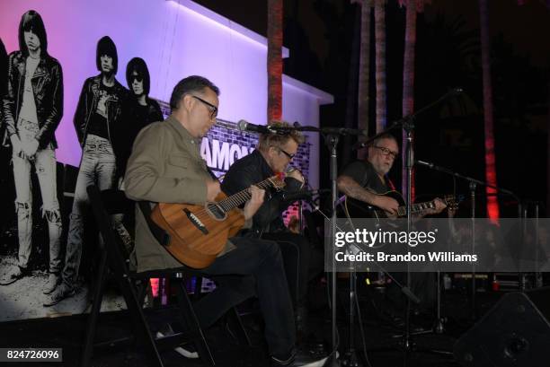 Actor / comedian Fred Armisen, musican Billy Idol, and musician Steve Jones perform on stage at the Johnny Ramone Tribute and special screening of...