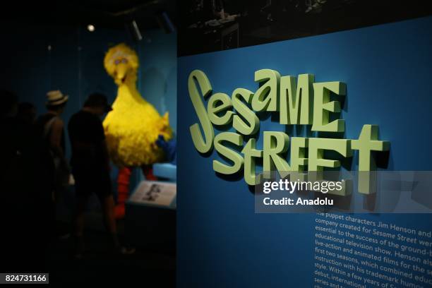 Puppet 'Big Bird' character of the famous TV serie Sesame Street is displayed during an exhibition in memory of American puppeteer and movie director...