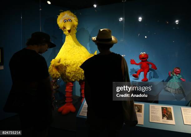 Puppet 'Big Bird' character of the famous TV serie Sesame Street is displayed during an exhibition in memory of American puppeteer and movie director...