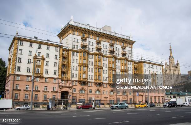 General view taken on July 31, 2017 shows the US embassy building in Moscow. President Vladimir Putin on July 30, 2017 said the United States would...