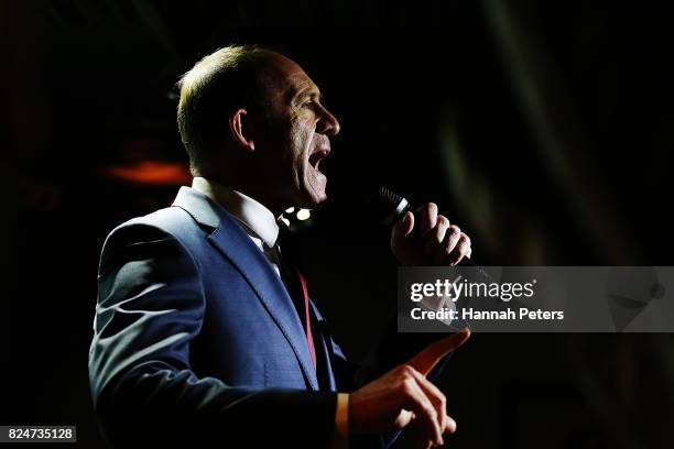 Opposition Leader Andrew Little speaks on the campaign trail at Massey University, Albany Campus on July 31, 2017 in Auckland, New Zealand. Little...