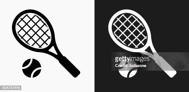 tennis icon on black and white vector backgrounds - tennis stock illustrations