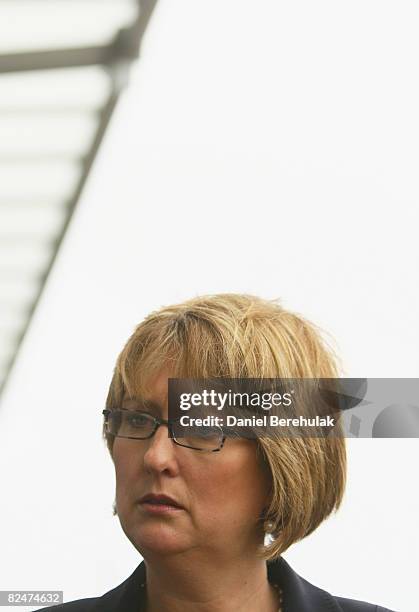 Home secretary Jacqui Smith walks with Met Police officers on August 20, 2008 in London, England. Earlier Smith met with special constables and...