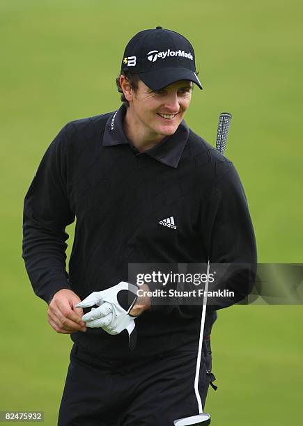 Justin Rose of England looks happy during the pro - am of The KLM Open at Kennemer Golf & Country Club on August 20, 2008 in Zandvoort, Netherlands.