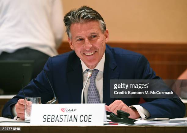 Sebastian Coe, IAAF President leads the 210th IAAF Council Meeting on July 31, 2017 in London, England.