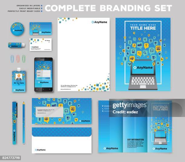 illustrazioni stock, clip art, cartoni animati e icone di tendenza di identità aziendale elementi stazionari - identità aziendale