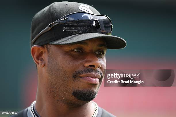 Ken Griffey Jr. Of the Chicago White Sox takes batting practice before the game against the Oakland Athletics at the McAfee Coliseum in Oakland,...