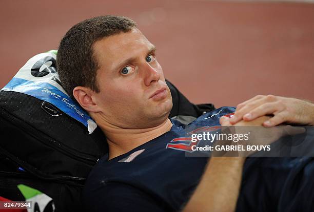 Brad Walker competes during the men's Pole vault qualifiers at the National stadium as part of the 2008 Beijing Olympic Games on August 20, 2008. AFP...