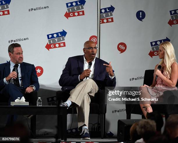 David Frum, Michael Steele and Tomi Lahren at the 'Now What, Republicans?' panel during Politicon at Pasadena Convention Center on July 30, 2017 in...