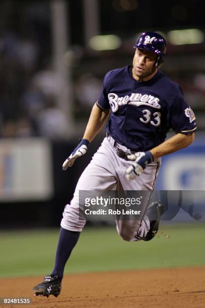 August 13: Gabe Kapler of the Milwaukee Brewers runs to third base during the game against the San Diego Padres at Petco Park on August 13, 2008 in...