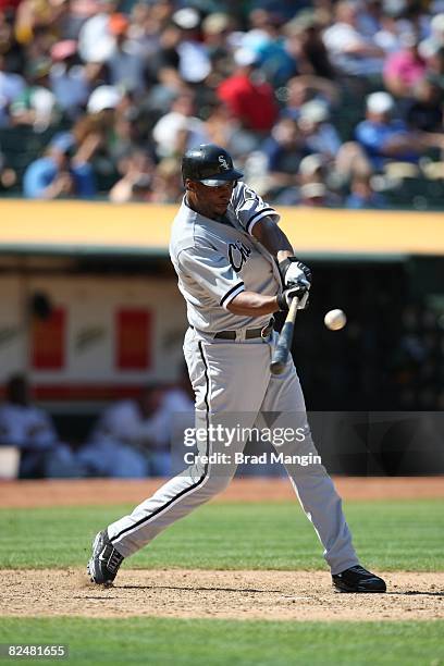 Jermaine Dye of the Chicago White Sox bats during the game against the Oakland Athletics at the McAfee Coliseum in Oakland, California on August 16,...