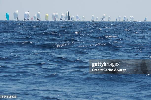 Sailing boats compete during a leg of the 36th Copa del Rey Mapfre Sailing Cup on July 31, 2017 in Palma de Mallorca, Spain.