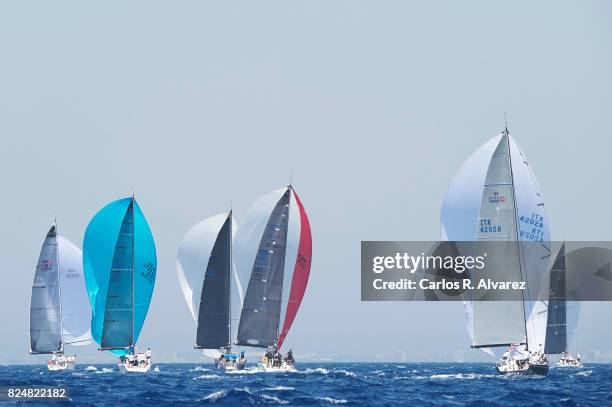 Sailing boats compete during a leg of the 36th Copa del Rey Mapfre Sailing Cup on July 31, 2017 in Palma de Mallorca, Spain.