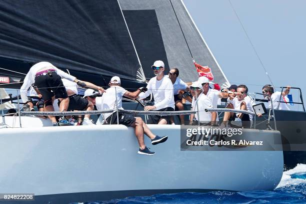 King Felipe VI of Spain compites on board of Aifos during the 36th Copa Del Rey Mapfre Sailing Cup on July 31, 2017 in Palma de Mallorca, Spain.