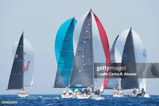 Sailing boats compete during a leg of the 36th Copa del Rey Mapfre Sailing Cup on July 31, 2017 in Palma de Mallorca, Spain.