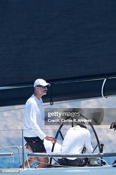 King Felipe VI of Spain compites on board of Aifos during the 36th Copa Del Rey Mapfre Sailing Cup on July 31, 2017 in Palma de Mallorca, Spain.