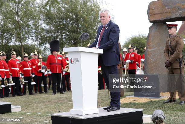 First minister of Wales Carwyn Jones speaks during the Welsh National Service of Remembrance at the Welsh National Memorial Park to mark the...