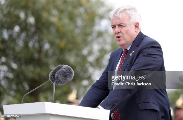 First minister of Wales Carwyn Jones speaks during the Welsh National Service of Remembrance at the Welsh National Memorial Park to mark the...