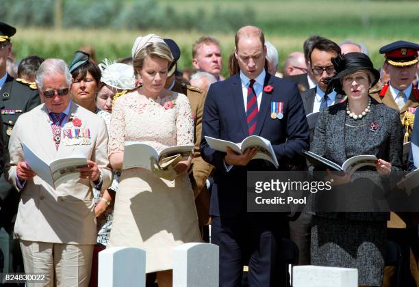 Prince Charles, Prince of Wales, Queen Mathilde of Belgium, Prince William, Duke of Cambridge and Prime Minister Theresa May during a ceremony at the...