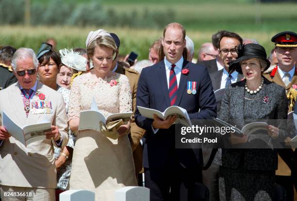 Prince Charles, Prince of Wales, Queen Mathilde of Belgium, Prince William, Duke of Cambridge and Prime Minister Theresa May during a ceremony at the...