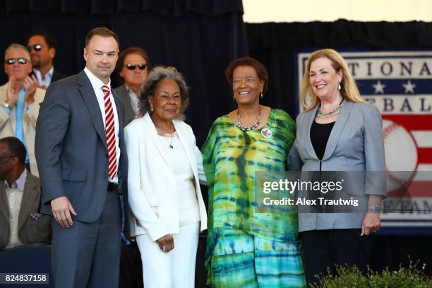 Hall of Fame board member Thomas Tull, Rachel Robinson, winner of the Buck O'Neil Lifetime Achievement Award, Claire Smith, winner of the J.G. Taylor...